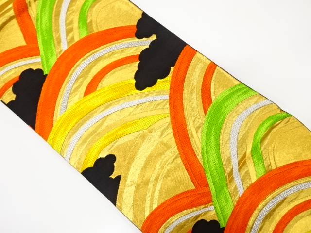 アンティーク　雲に荒波模様織出し袋帯（着用可）